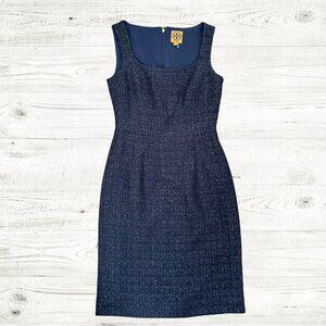 Tory Burch Emma navy blue metallic tweed shift dress Size 2